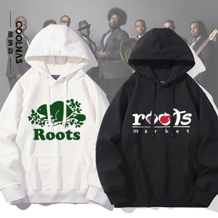 THE ROOTS乐队复古定制图案重磅连帽卫衣加绒加绒男女宽松衣服潮