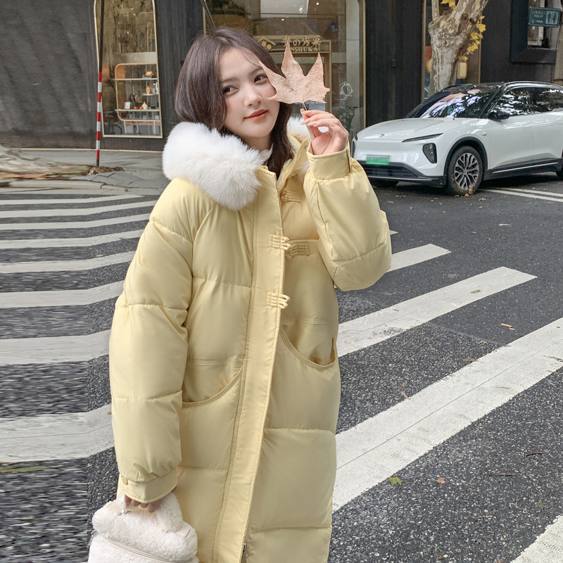 羽绒服中长款棉服女2025新款冬季韩系宽松过膝大毛领加厚棉袄外套
