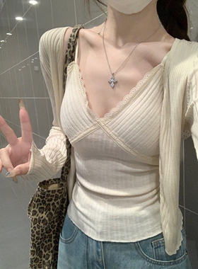 露思同款纯欲bm风蕾丝吊带背心带胸垫女甜美内搭性感美背打底上衣