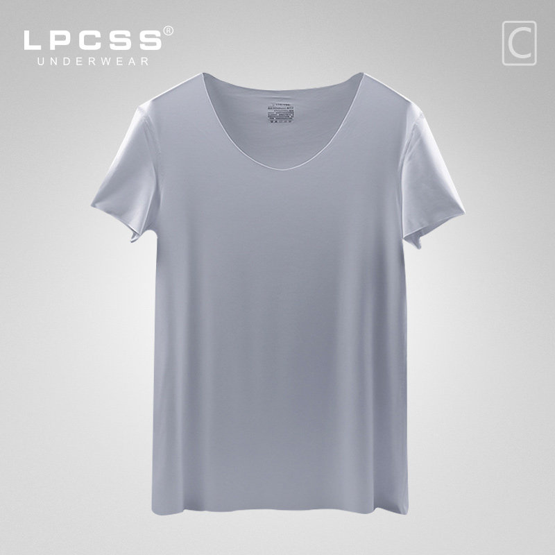 lpcss品牌男士60支莫代尔无痕短袖随心裁t恤圆领薄款纯色打底衫