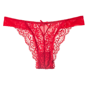 LPCSS鸿运红装本命年蕾丝内裤女薄款性感高开叉三角裤女低腰棉裆