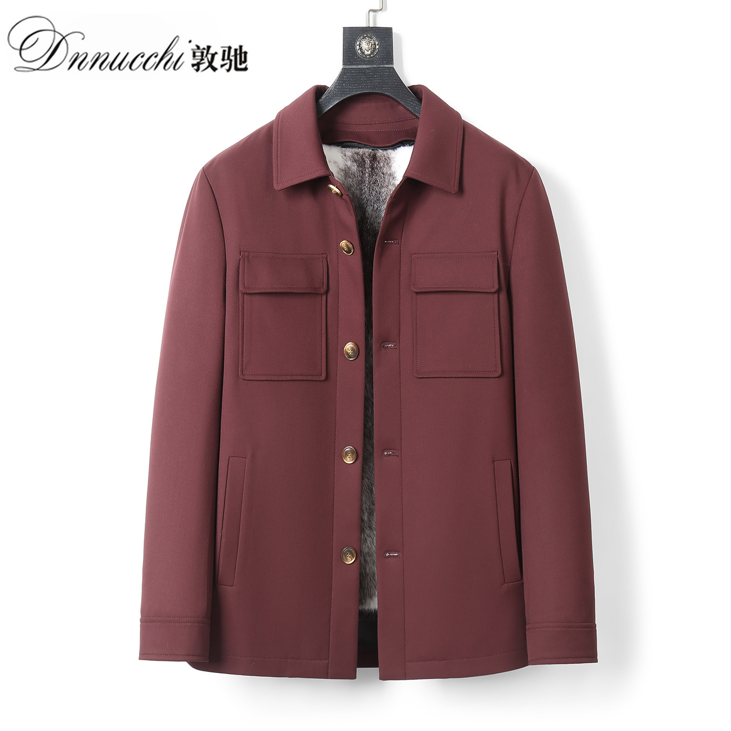 翻领派克服男水貂内胆皮毛一体