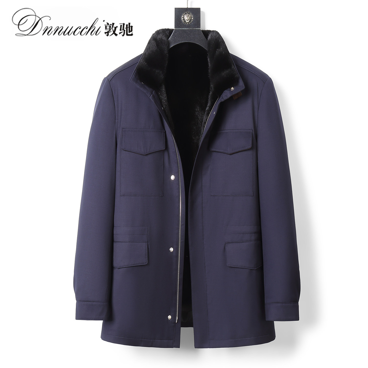 厚款派克服男秋冬中长款水貂内胆