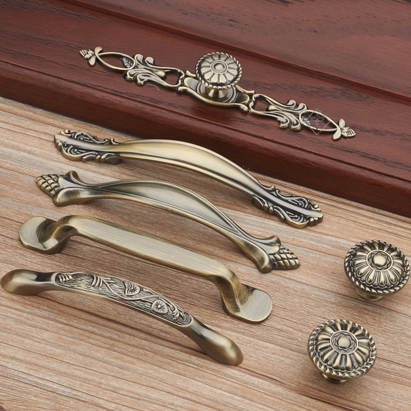 拉手柜门美式复古青铜色把手衣柜橱柜简约欧式仿古抽屉柜子圆形