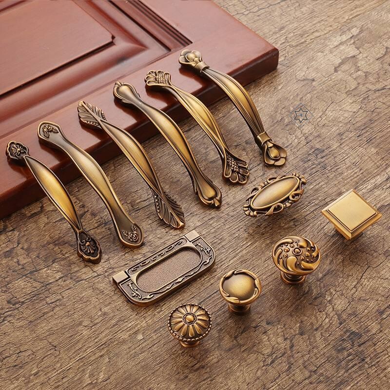 新中式黄古铜拉手欧式抽屉橱柜鞋柜子复古衣柜门仿古把手小单孔