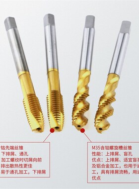 M35机用丝锥5%含钴镀钛螺旋先端丝锥机攻不锈钢专用丝攻M2M4M6M8