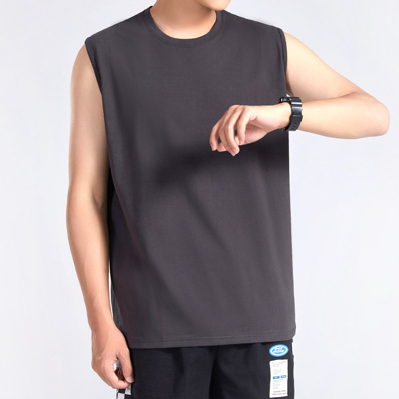 男士外穿美式重磅宽肩背心运动无袖t恤圆领宽松打底上衣纯色透气