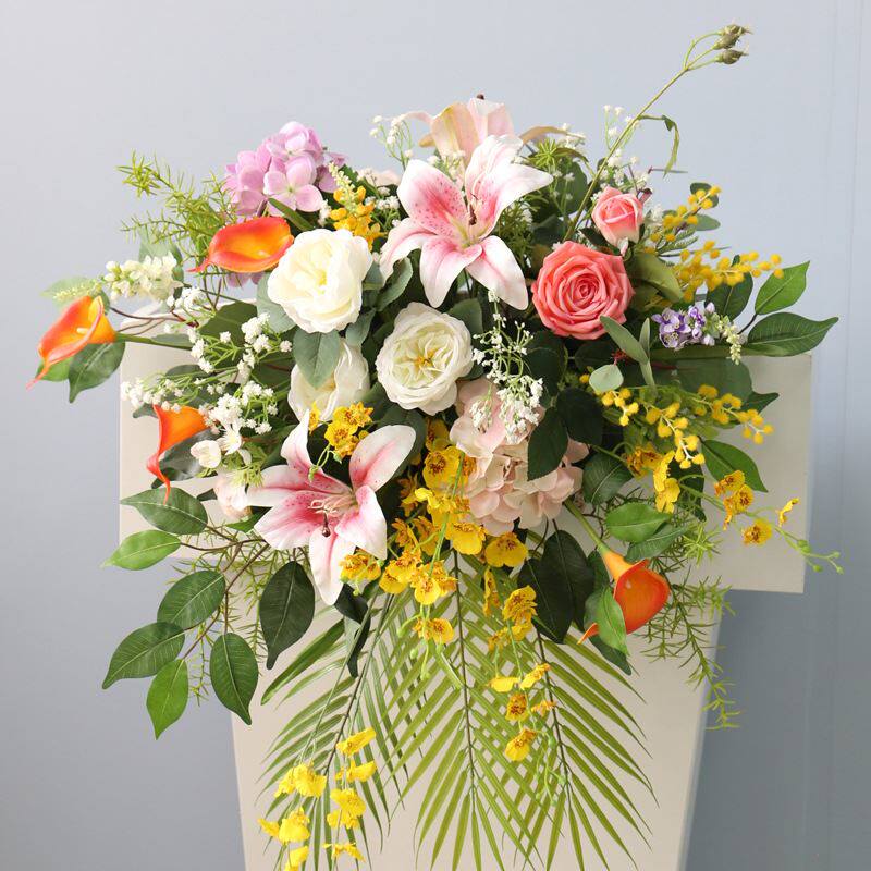 演讲台花仿真垂吊花艺讲座会议发布会桌花活动布置假花绢花装饰