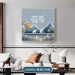 电子钟装 壁画钟表 饰画挂钟客厅家用时尚 风景数字时钟简约新中式