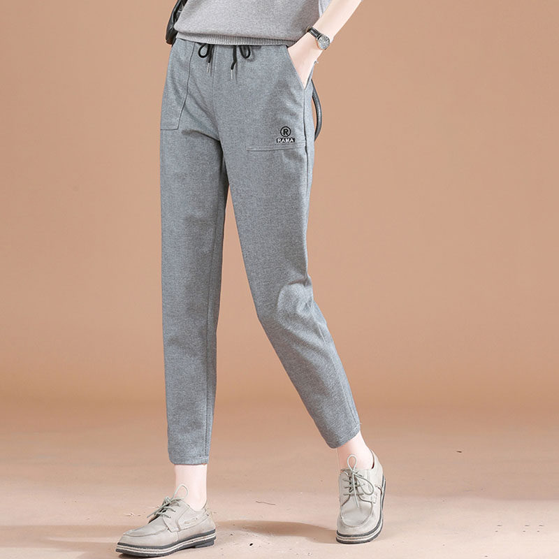 新颖阿玛施正旗舰店官网2020夏新款休闲裤女透气松紧腰直筒九分裤