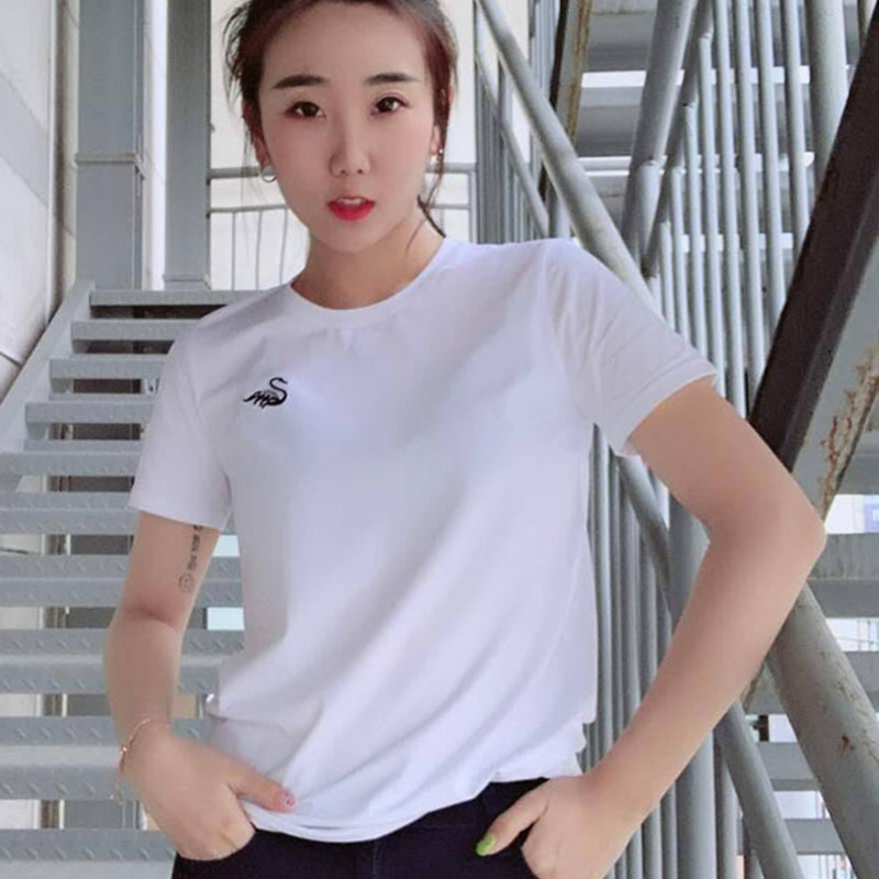 新颖阿玛施正旗舰店官网2020春新款女装小天鹅刺绣修身短袖t恤女