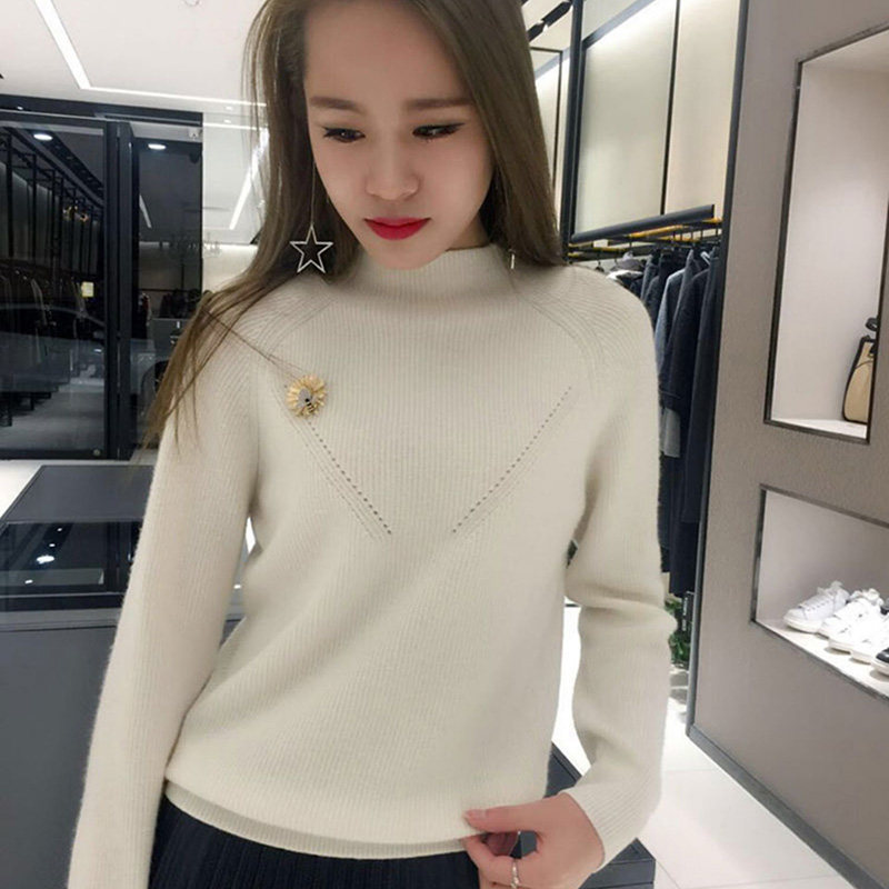 新颖阿玛施正旗舰店官网2019秋冬新款半高领长袖针织衫毛衣女时尚