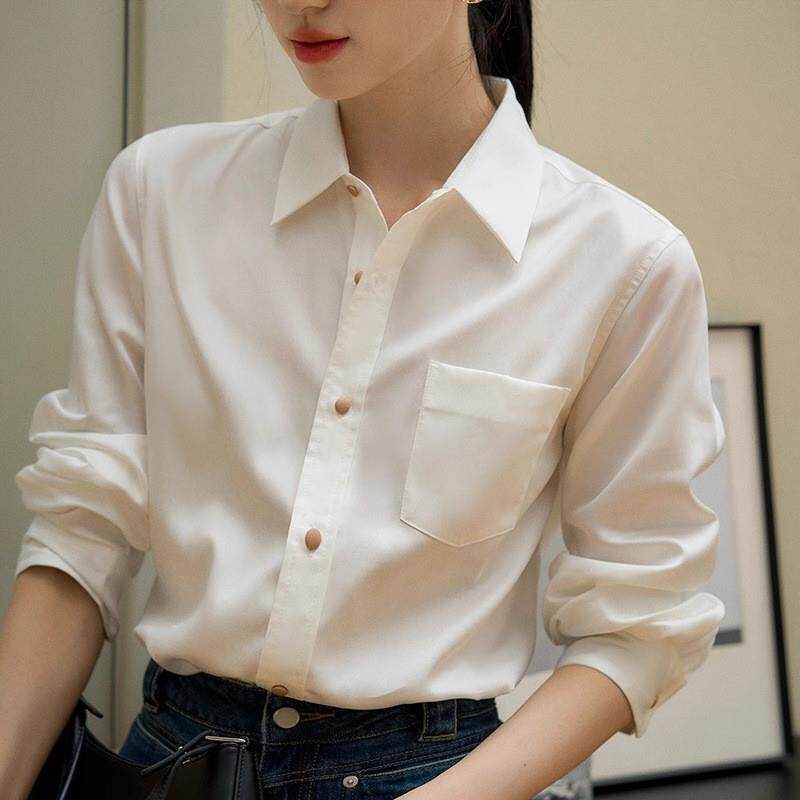 质感纯棉气质白衬衫高级感通勤女装春装上衣女式长袖白色衬衣春秋