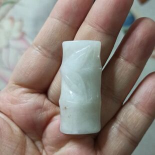 319缅甸天然翡翠吊坠雕刻竹节白底卡39X18mm左右雕刻件满48元包邮