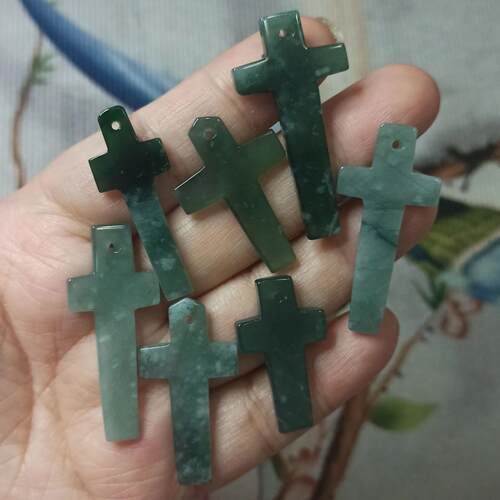 危料蓝水吊坠十字架卡40X18mm