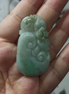 163缅甸天然翡翠吊坠雕刻件大号如意手把件卡47X26mm左右满48包邮