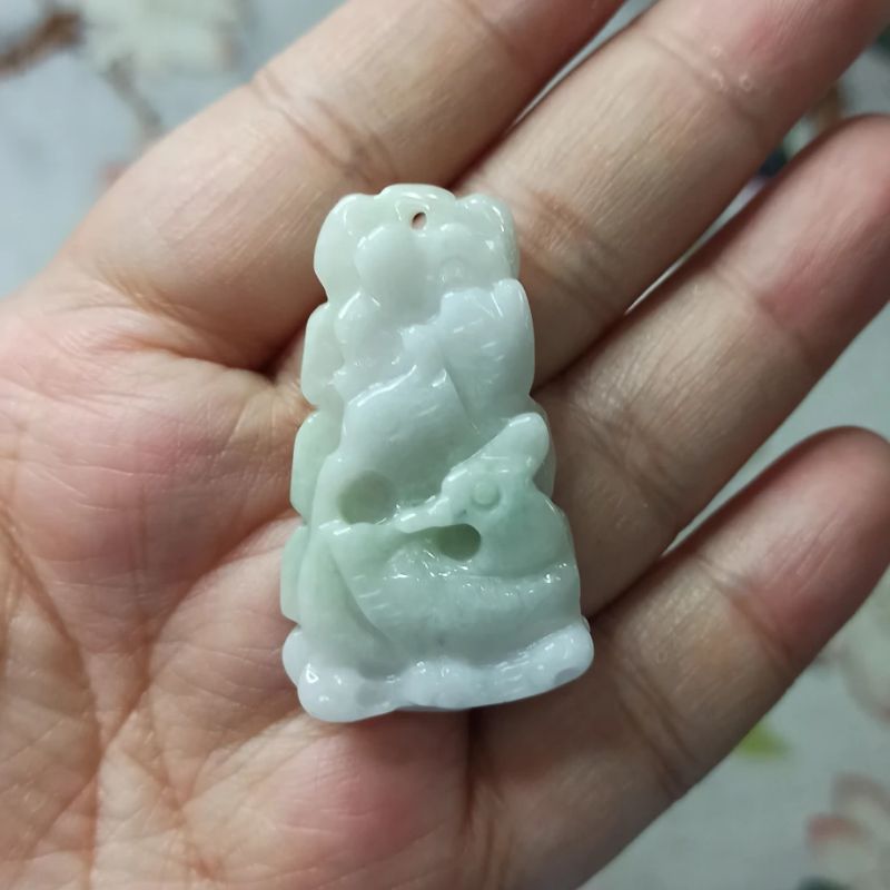 239天然翡翠吊坠飘花荷叶鸳鸯牌如意莲叶牌卡41X24mm左右满48包邮