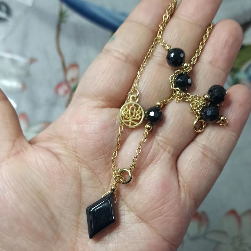 天然翡翠14K包金合金墨翠刻面