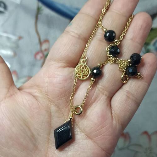 天然翡翠14K包金合金墨翠刻面