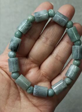 131缅甸天然翡翠乌鸡飘花桶珠路路通手串卡11X9mm左右满48元包邮