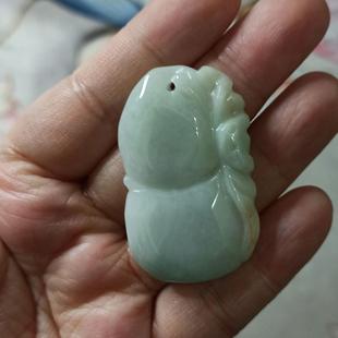 398缅甸天然翡翠吊坠雕刻件大号葫芦手把件卡43X27mm左右满48 包邮