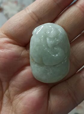 236缅甸天然翡翠吊坠雕刻件大号如意手把件卡35X24mm左右满48包邮