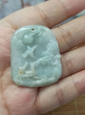 240缅甸天然翡翠飘花洒金山水牌吊坠卡38X32mm左右晴底满48元包邮