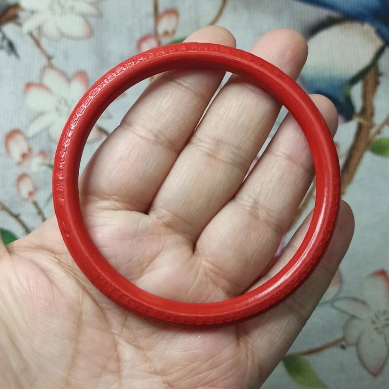 朱砂红砂心经手镯细条圆条镯子