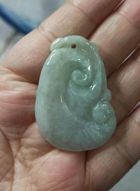 324缅甸天然翡翠吊坠雕刻件大号如意手把件卡43X30mm左右满48包邮
