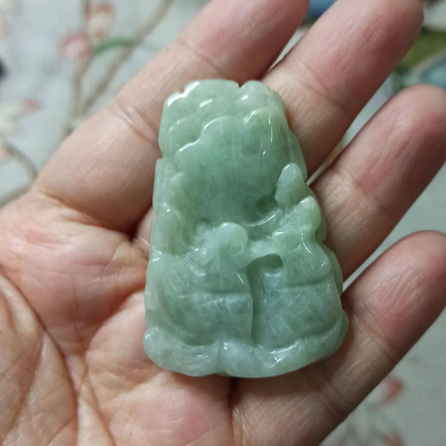 426天然翡翠吊坠飘花荷叶鸳鸯牌如意莲叶牌卡47X32mm左右满48包邮