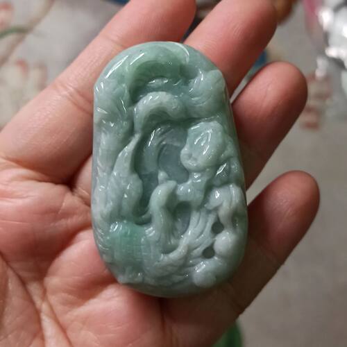 翡翠吊坠飘花凤穿牡丹凤凰挂件牌