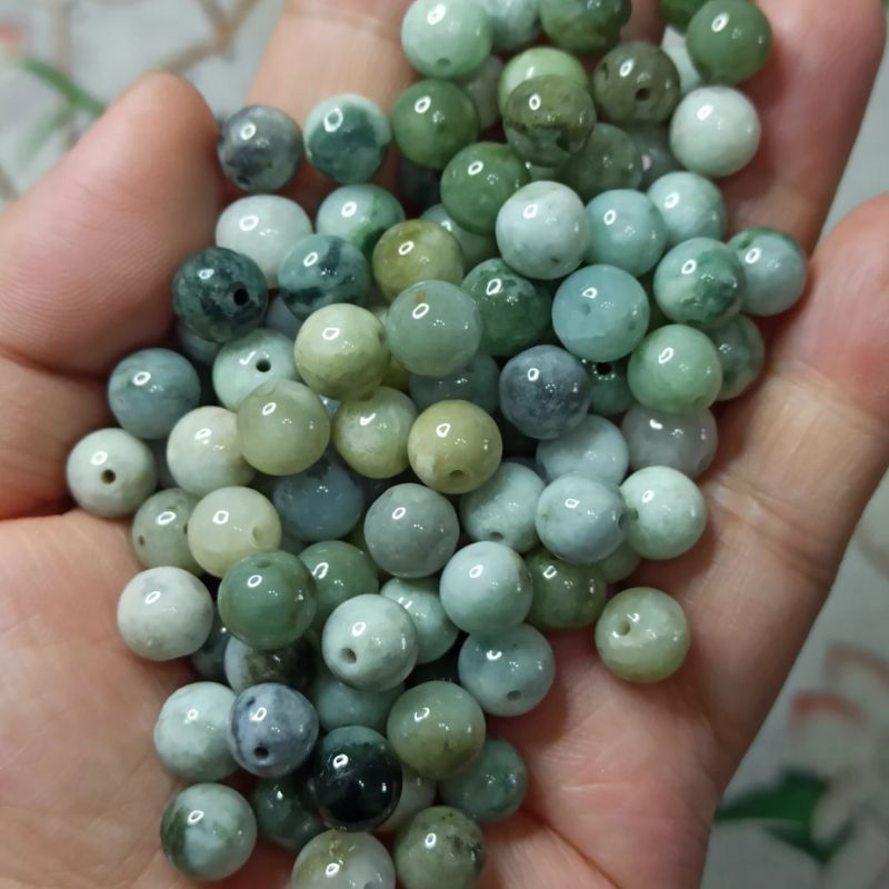 天然翡翠散珠糯冰种圆珠