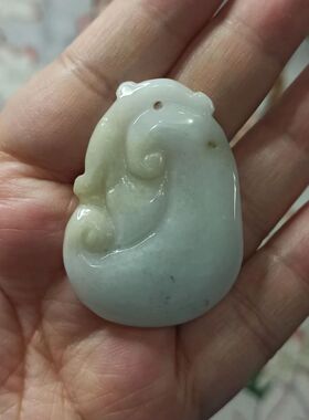 273缅甸天然翡翠吊坠雕刻件大号如意手把件卡44X32mm左右满48包邮