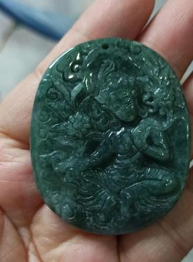 329危料天然翡翠吊坠山水观音牌子飘花蓝水卡51X42mm左右满48包邮