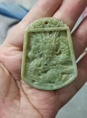 302缅甸天然翡翠吊坠飘花龙牌卡52X40mm左右微棉玉佩雕刻满48包邮
