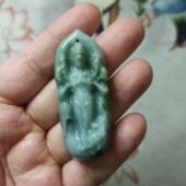 402缅甸天然翡翠吊坠莲花观音牌子飘花卡55X21mm左右满48元 包邮