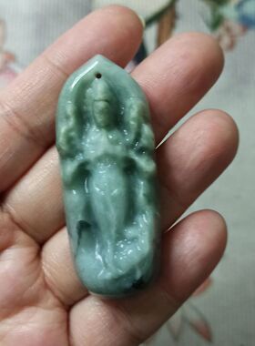 402缅甸天然翡翠吊坠莲花观音牌子飘花卡55X21mm左右满48元包邮