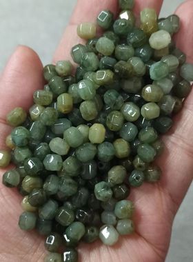 104缅甸天然翡翠六棱珠刻面珠糯种卡6X5mm左右尾货微瑕满48元包邮