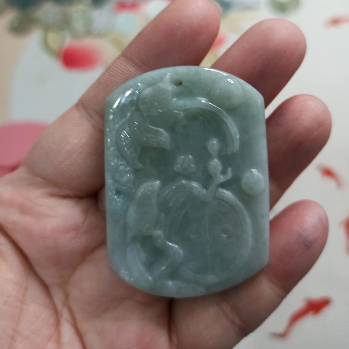 217缅甸天然翡翠山水牌吊坠花鸟飘花卡48X34mm左右微瑕满48元包邮