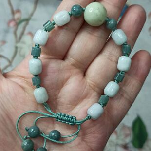 12天然翡翠桶珠飘花手串手绳+蓝水翡翠编织手链特出满48元包邮