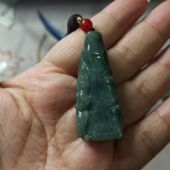 195天然翡翠竹节吊坠危料蓝水底飘花卡47X19mm左右雕刻件满48 包邮