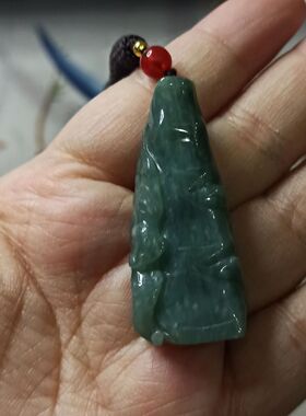 195天然翡翠竹节吊坠危料蓝水底飘花卡47X19mm左右雕刻件满48包邮