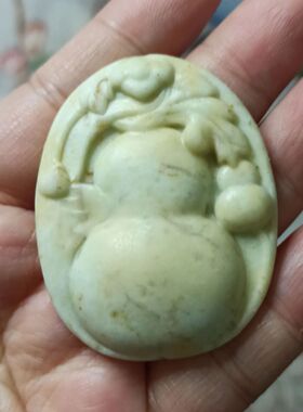 324天然玉石辽宁岫玉吊坠特色飘花葫芦牌卡50X40mm左右满48元包邮