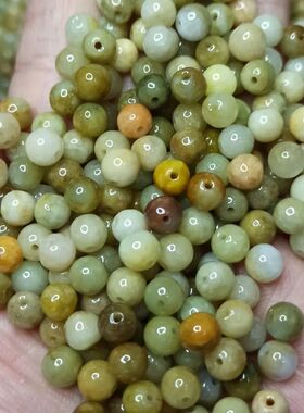 17天然缅甸翡翠黄翡茶黄色散珠6mm圆珠编绳手串手链等满48元包邮
