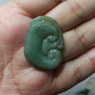 201缅甸天然翡翠吊坠雕刻件飘花如意手把卡33X23mm左右满48 包邮