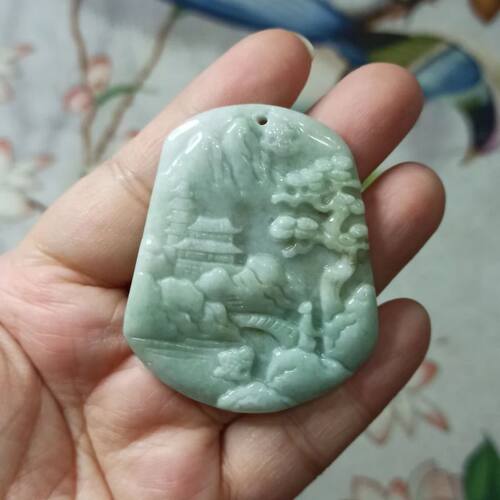天然翡翠吊坠山水飘花挂件毛衣链