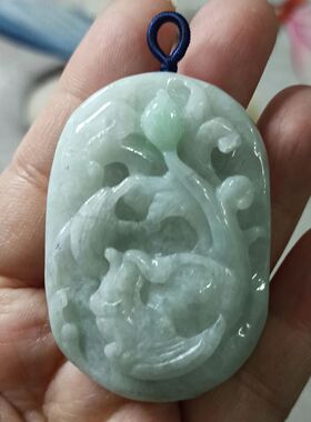 300缅甸天然翡翠吊坠仿古雕刻凤凰牌卡53X36mm左右淡绿满48元包邮