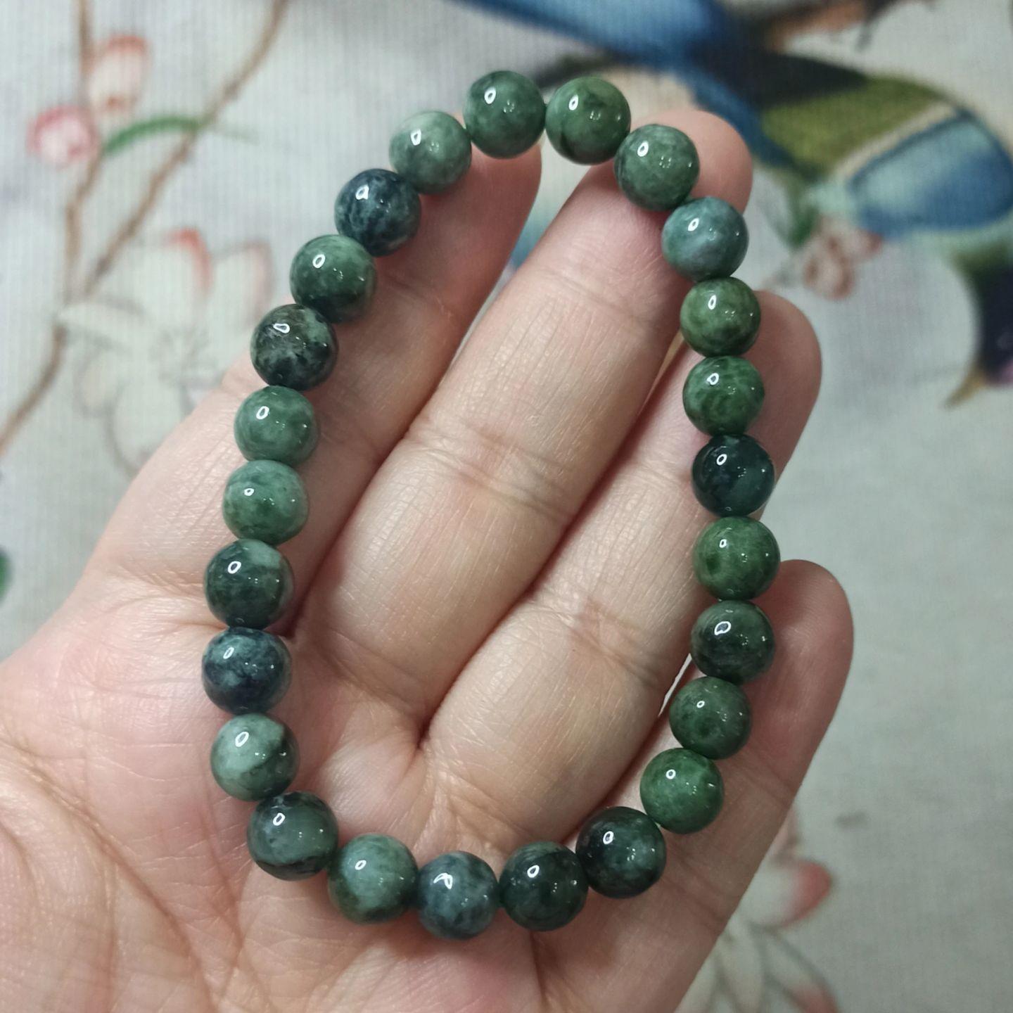 天然翡翠手串绿底飘花珠链手串