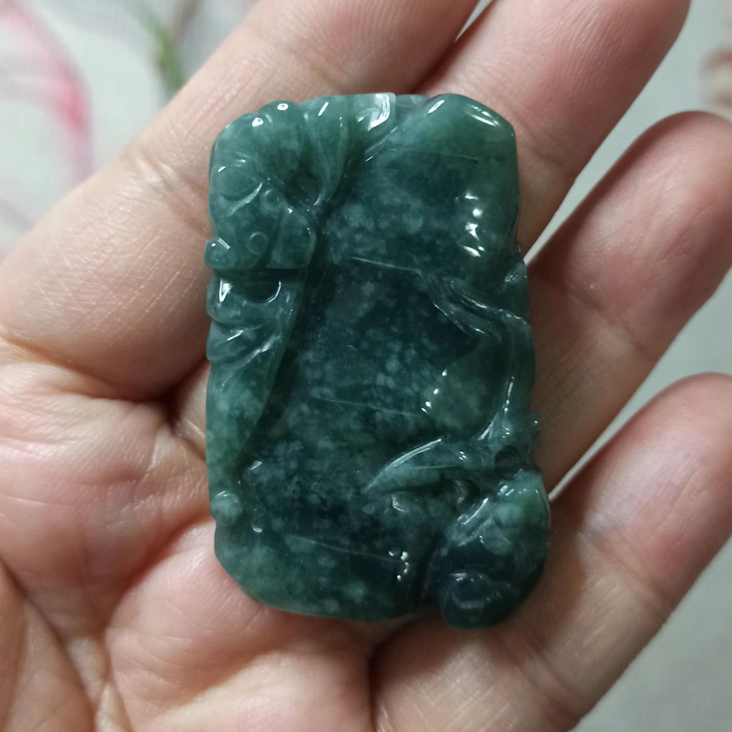 翡翠竹节吊坠危料蓝水底飘花