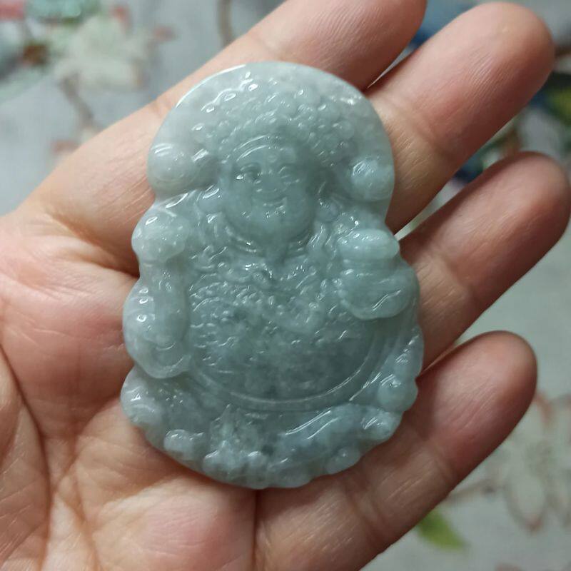 7缅甸天然翡翠吊坠福禄财神牌子蓝水飘花卡54X39mm左右满48元包邮